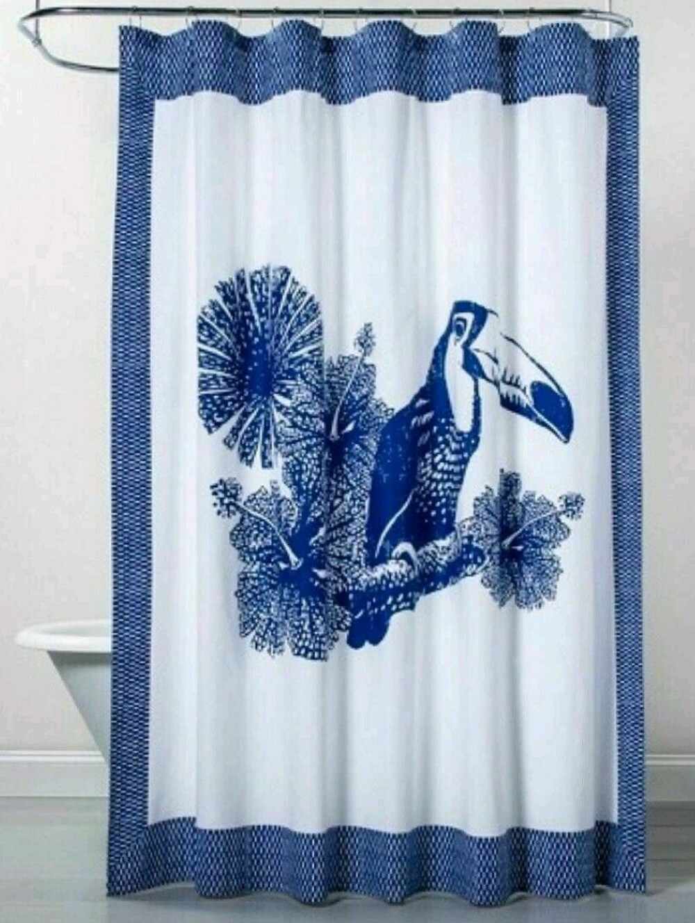 Opalhouse NWT 72" Cotton Tropical Toucan Shower Curtain In White/Blue